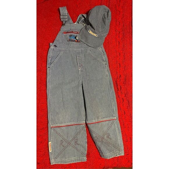 4T Thomas The Train 2pc Vintage Railroad blue & white Striped Overalls w/ Conduc - Picture 1 of 11